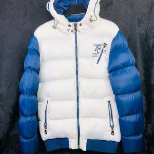 SF Vogue 78 "Junior's" Ladies White/Blue Puff Jacket w/ Hood Size XXL (XXS)